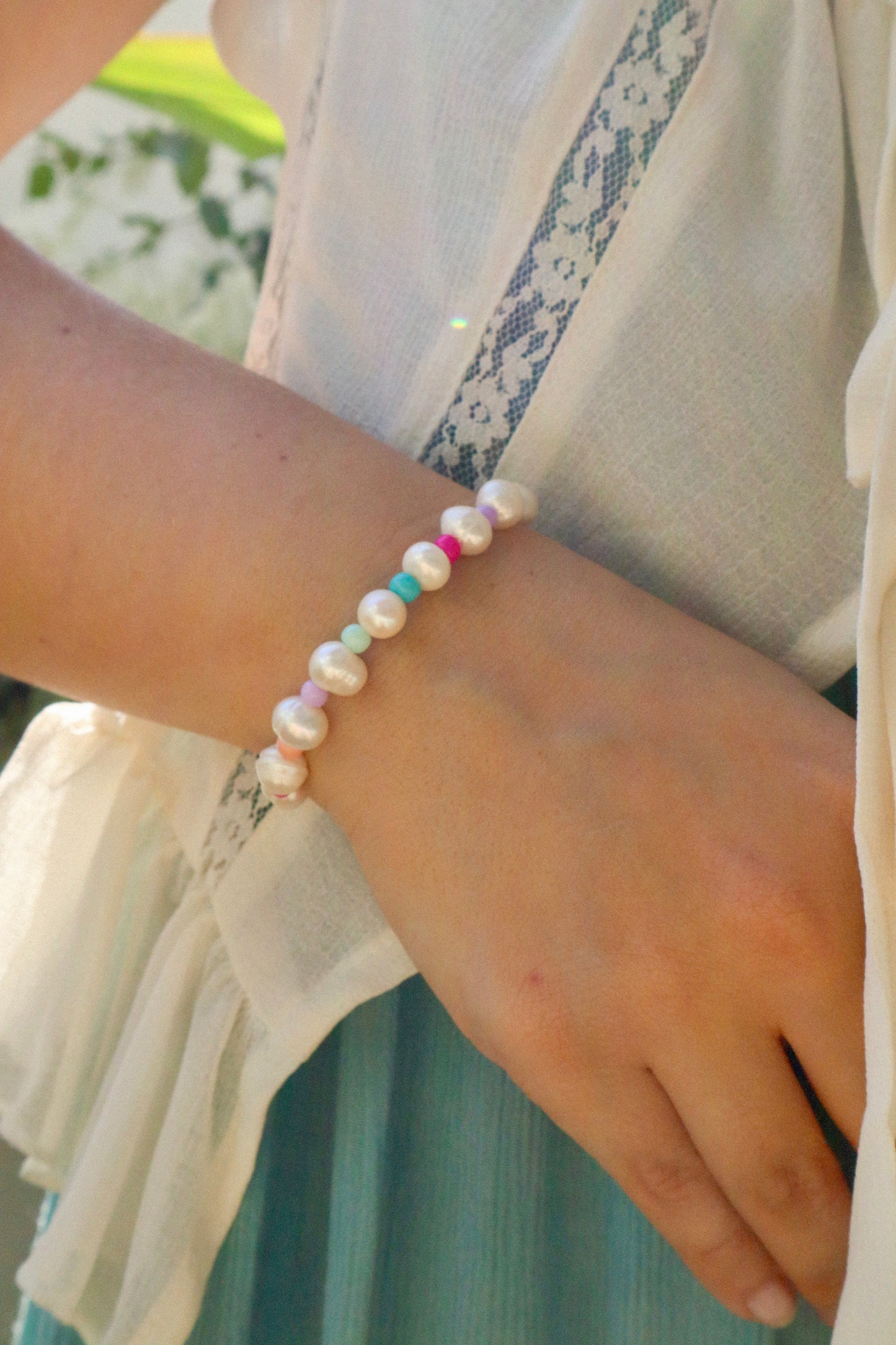 Rainbow Tide Pearl Stretch Bracelet