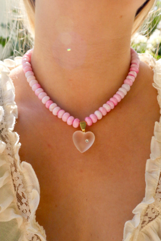 Pink Petals Heart Necklace
