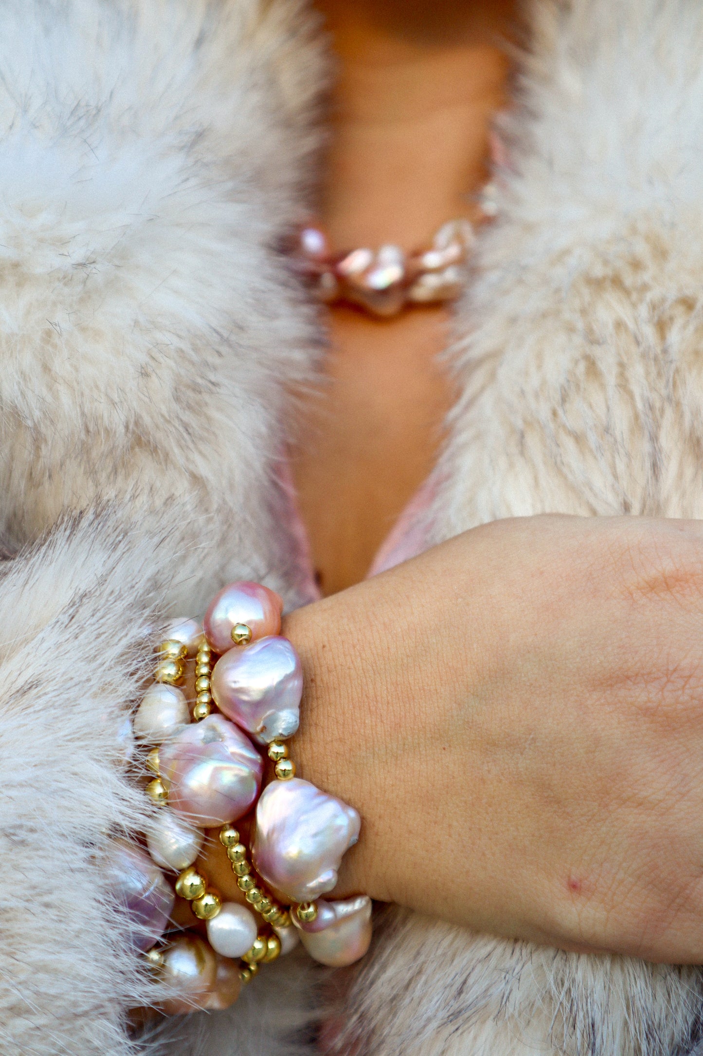 Katya Pink Baroque Pearl Stretch Bracelet