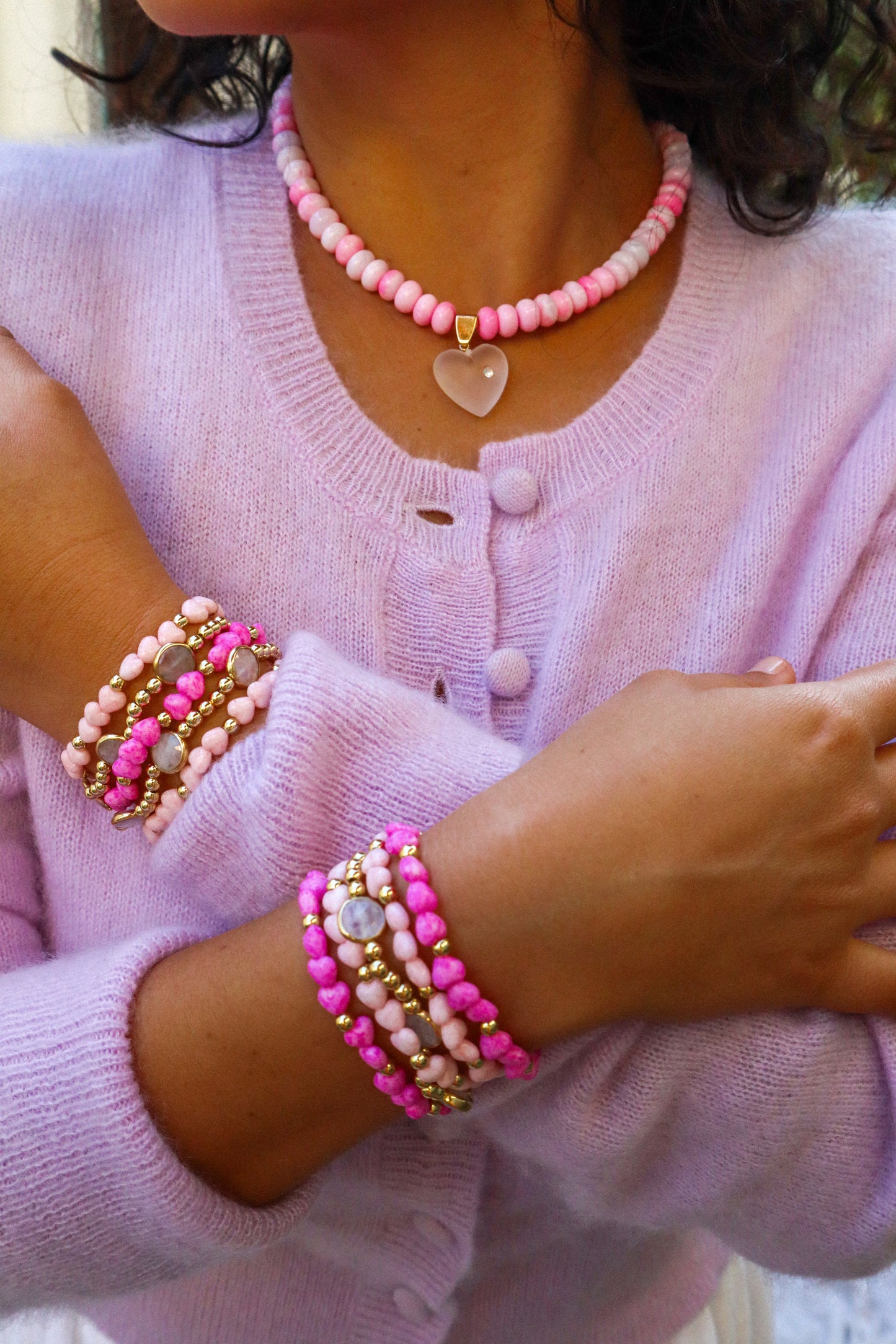 Pink Petals Heart Necklace