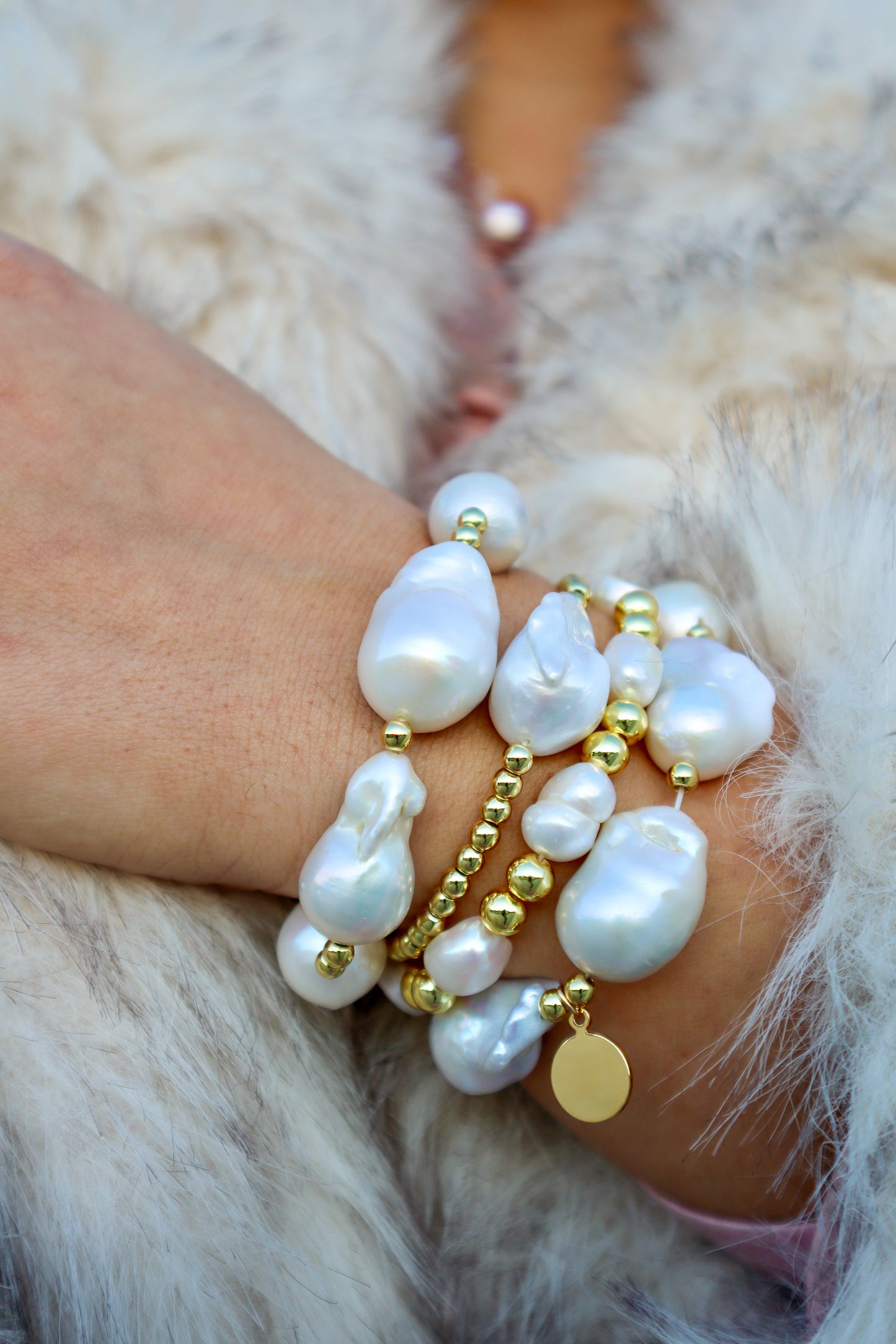 Katya White Baroque Pearl Stretch Bracelet