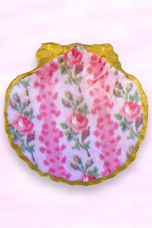 Pink Flower Scallop Ring Dish